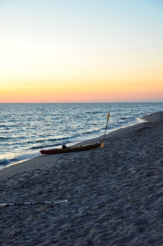 Free Picture: Photo of a sea kayak pulled onshore at Captiva Island in FL just after sunset.