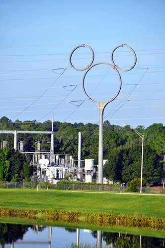 Free Picture: Photo of a Mickey Mouse shaped power line near Celebration, Florida.