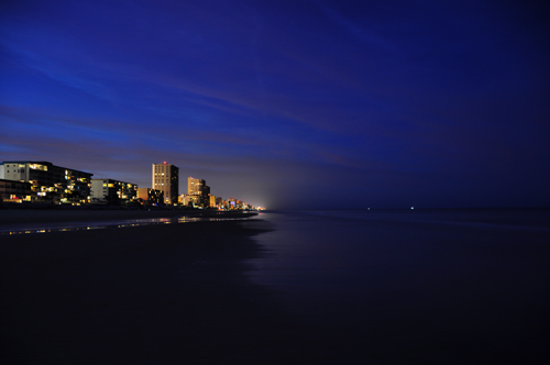 Free Picture: Photo of the Daytona Beach shore with the lights of hotels and condos at night in Florida.