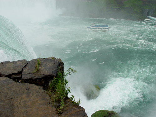 Free Picture: Photo of the Maid of the Mist seen in the distance at Niagara Falls.