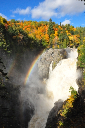 Free Picture: Photo of Canyon Ste-Anne waterfall with a beautiful rainbow in Quebec Canada.