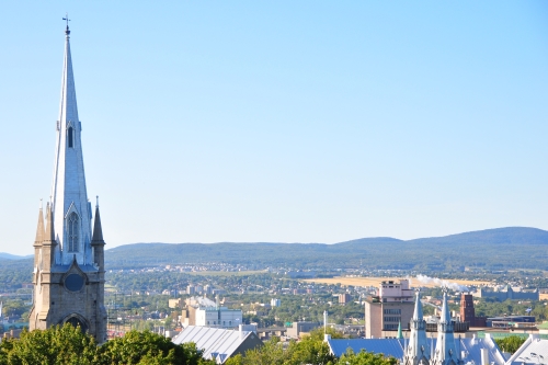 Free Picture: Photo of the spire of the Chalmers Wesley Church soaring over much of Old Quebec City.