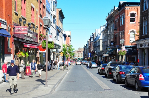 Free Picture: Photo of Rue Saint Jean packed with tourists in the summer in Old Quebec City.