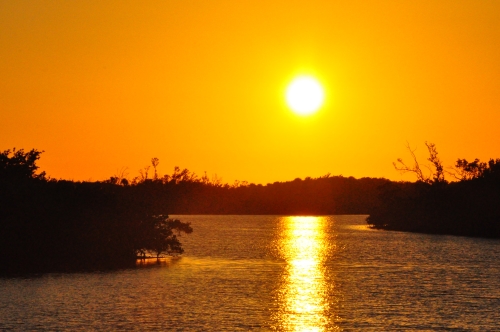 Free Picture: Photo of the view from the wooden walkway across part of Old Blind Pass of a Sanibel Island Sunset.