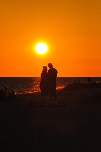 Free Picture: Photo of a silhouetted couple in love during the sunset at Sanibel Island, Florida.