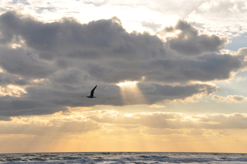 Free Picture: Photo of an inspirational sun beaming light through a hole in the clouds.